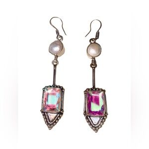 Angel Aura Quartz and Natural Pearl 925 Sterling Silver Dangle Drop Earrings